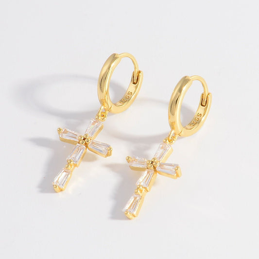 925 Sterling Silver Zircon Cross Earrings - Avek Brand
