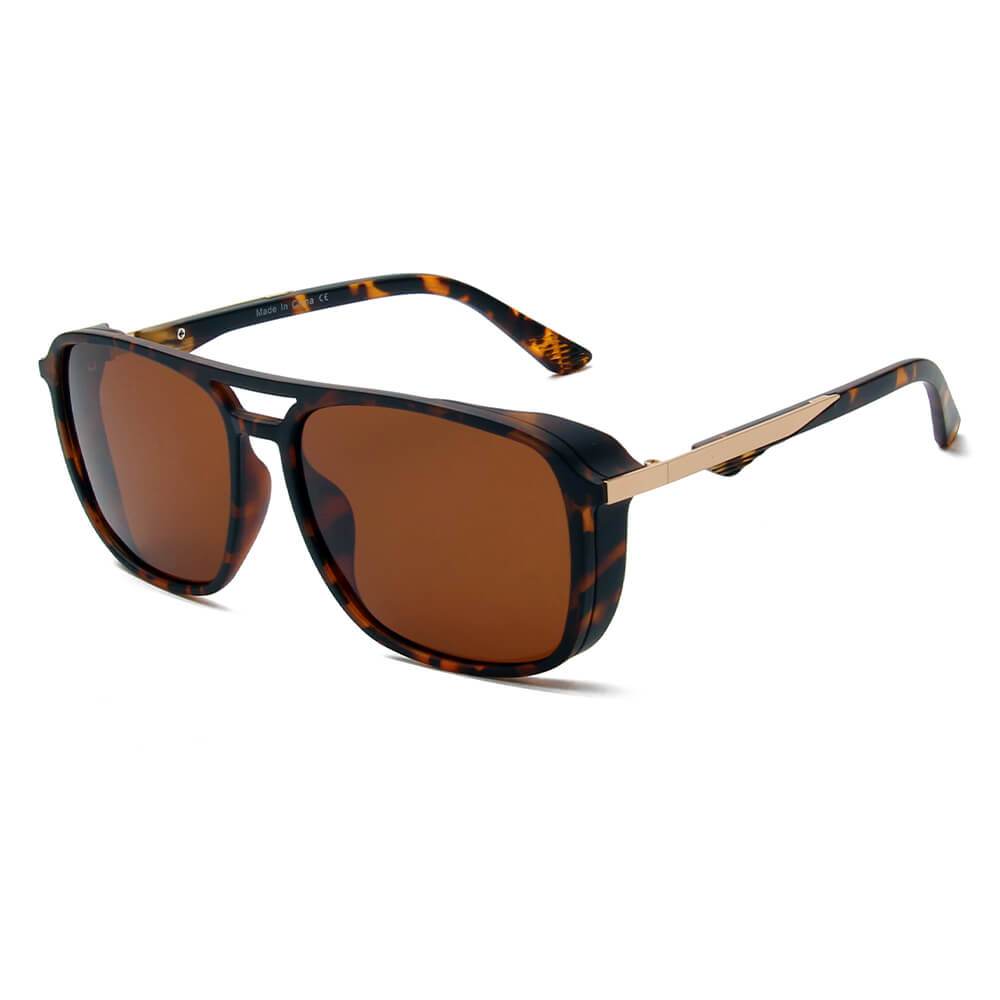 NAPA | Retro Vintage Flat Brow Bar Polarized Square Fashion Sunglasses - Avek Brand