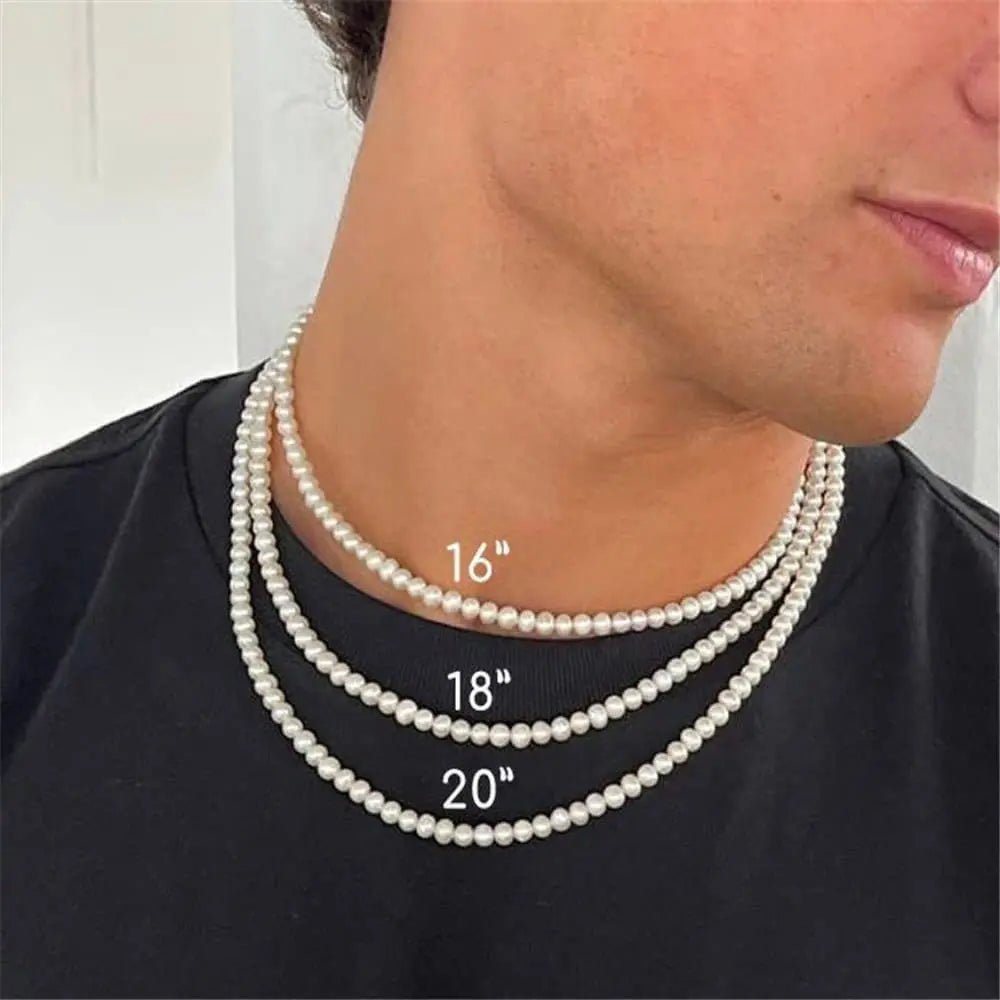 Pearl Necklace Men Simple Handmade Strand Bead Necklace - Avek Brand