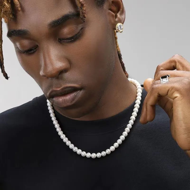 Pearl Necklace Men Simple Handmade Strand Bead Necklace - Avek Brand