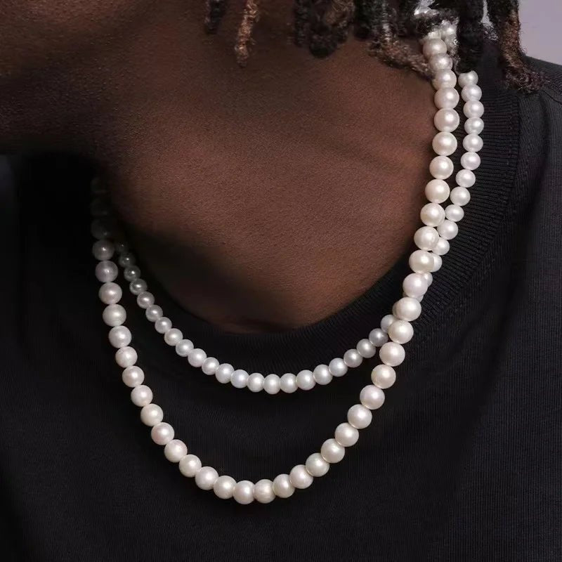Pearl Necklace Men Simple Handmade Strand Bead Necklace - Avek Brand