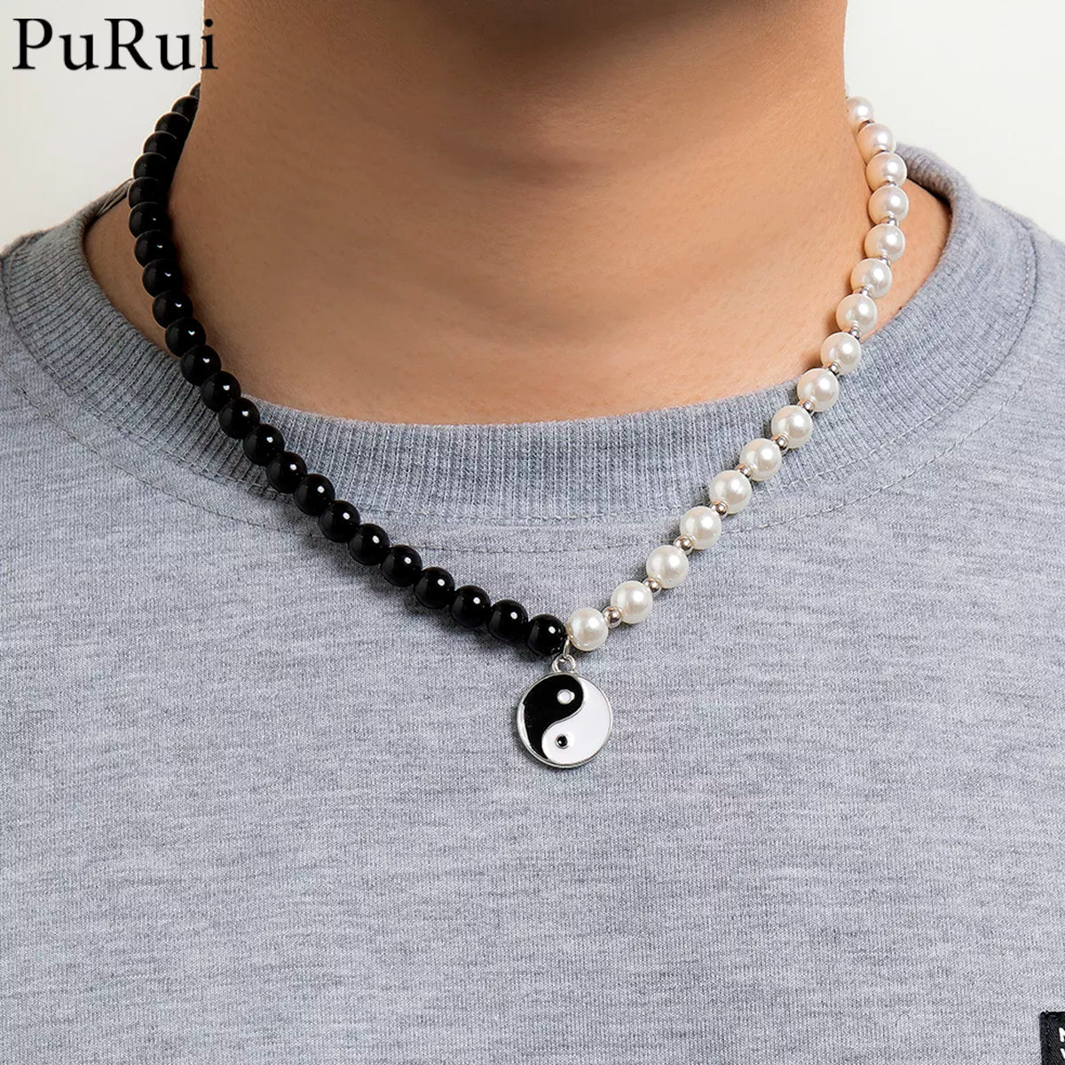 Punk Black White Imitation Pearl Beads Choker Necklace for Men Collar Statement - Avek Brand