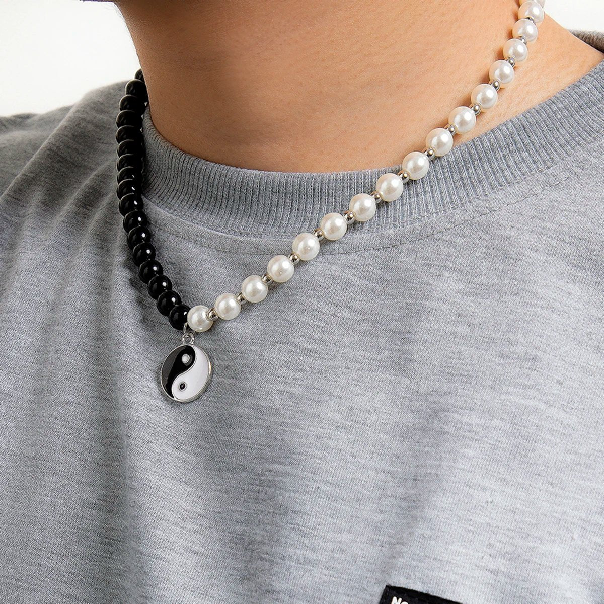 Punk Black White Imitation Pearl Beads Choker Necklace for Men Collar Statement - Avek Brand