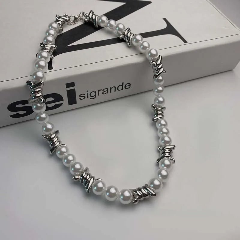 Punk Imitation Pearl Thorns Chain Necklace for Men Women Hip Hop - Avek Brand