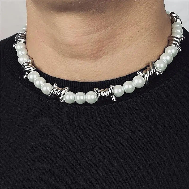 Punk Imitation Pearl Thorns Chain Necklace for Men Women Hip Hop - Avek Brand