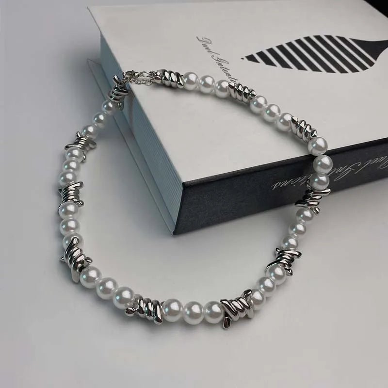 Punk Imitation Pearl Thorns Chain Necklace for Men Women Hip Hop - Avek Brand