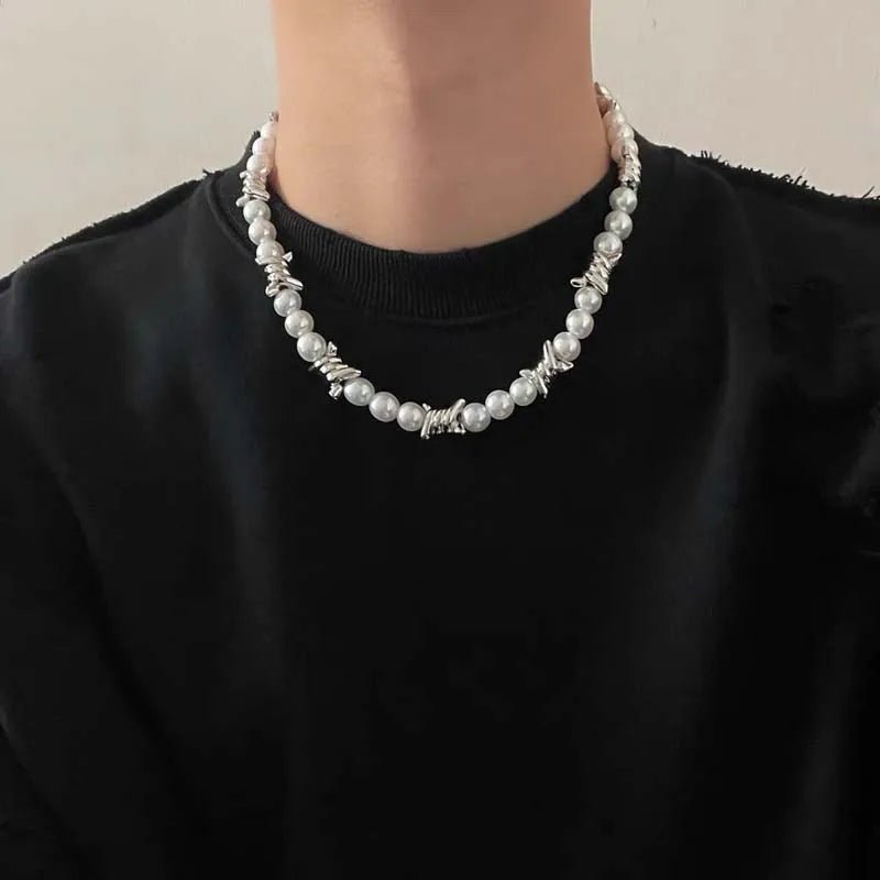 Punk Imitation Pearl Thorns Chain Necklace for Men Women Hip Hop - Avek Brand